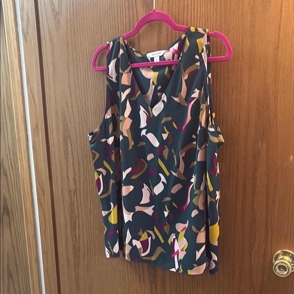 Nine West Green and Yellow Sleeveless Blouse